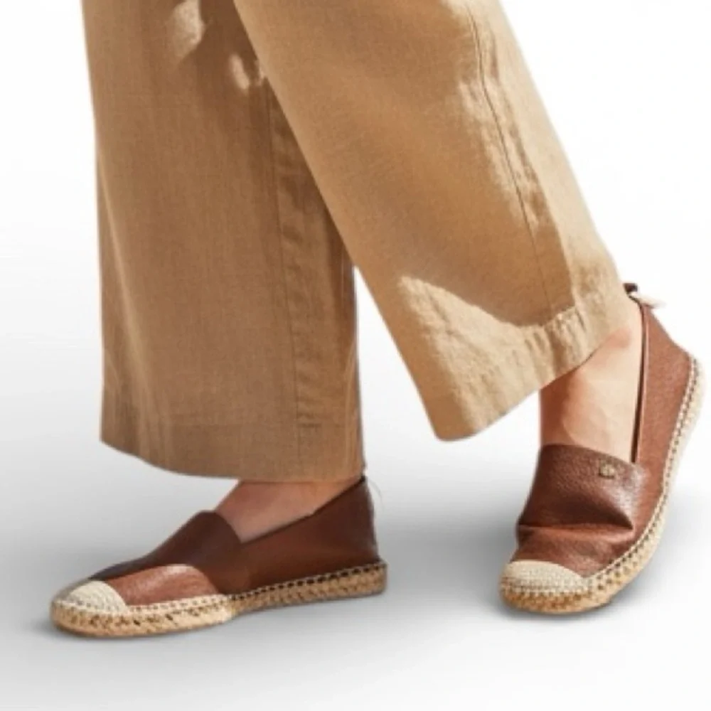 Lauren Ralph Lauren Cameron Pebble Leather Espadrilles Brown Slip On Flats 7B